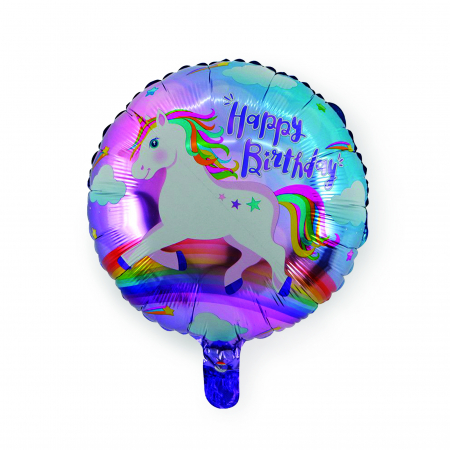 Balon folie rotund Happy Birthday unicorn, 45 cm