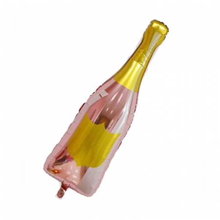 Baloane folie forme - Balon folie sticla vin, roz/auriu, 106x39 cm