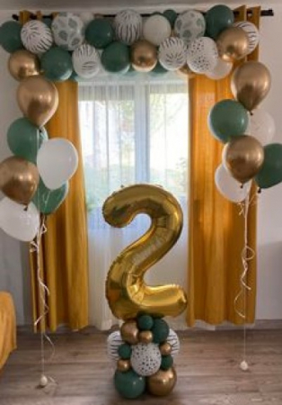 Balon latex 30 cm Alb cu print frunze verzi [1]