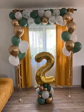 Balon latex 30 cm Alb cu print frunze verzi [2]