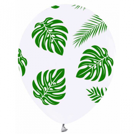 Baloane latex imprimate - Balon latex 30 cm Alb cu print frunze verzi
