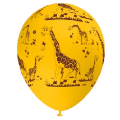 Produse - Balon latex imprimat Girafa, 12 inch, galben inchis