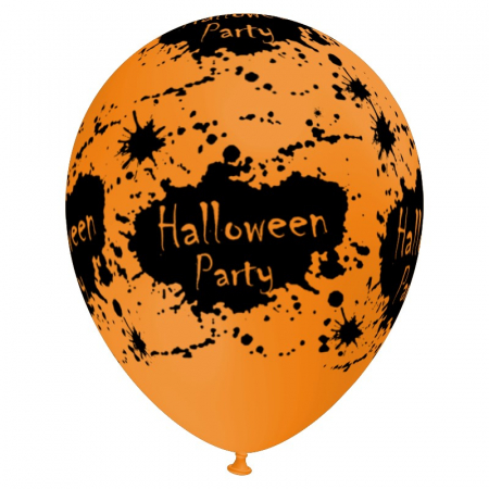 Halloween - Balon latex imprimat "Halloween party", 12 inch, portocaliu