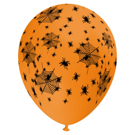 Halloween - Balon latex imprimat Paianjen si panze, 12 inch, portocaliu