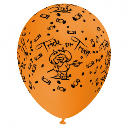 Baloane 12 inch - Balon latex imprimat "Trick or Treat", 12 inch, portocaliu