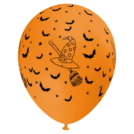 Baloane 12 inch - Balon latex imprimat "Witch's Hat", 12 inch, portocaliu