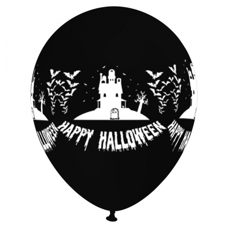 Halloween - Balon latex model "Casa bantuita", 12 inch, negru