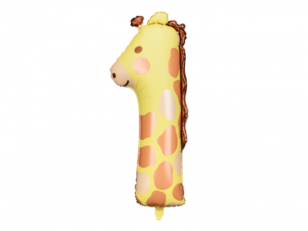 Safari Party - Balon, PartyDeco, Cifra 1, Model girafa, 92cm, Galben