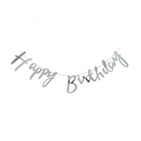 Banner carton Happy Birthday, argintiu, 1,5m [0]