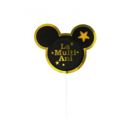 Accesorii petreceri - Decor tort cu urechi negru cu auriu 14 x 12 cm