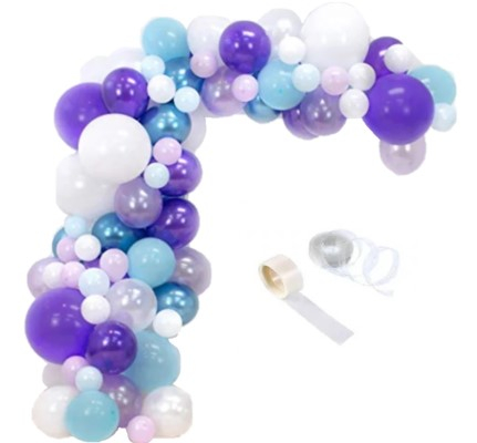 Kituri baloane - Kit Aranjament din baloane tip Arcada, 92 bucati, Mov/Alb/Verde