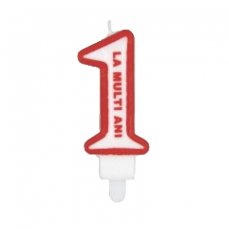 Accesorii petreceri - Lumanare tort cifra 1, alb-rosu, 7 cm