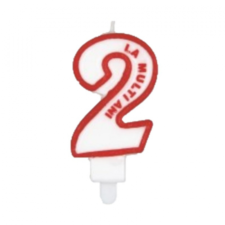 Accesorii petreceri - Lumanare tort cifra 2, alb-rosu, 7 cm