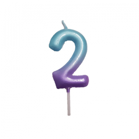 Accesorii petreceri - Lumanare tort cifra 2, bleu-mov, 6 cm