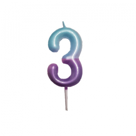 Accesorii petreceri - Lumanare tort cifra 3, bleu-mov, 6 cm