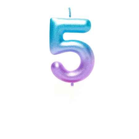 Accesorii petreceri - Lumanare tort cifra 5, bleu-mov, 6 cm