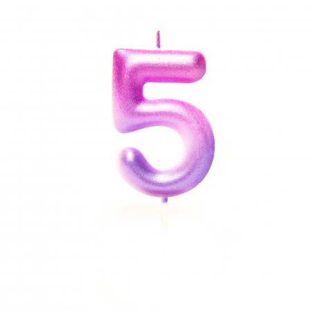 Accesorii petreceri - Lumanare tort cifra 5, roz-mov, 6 cm