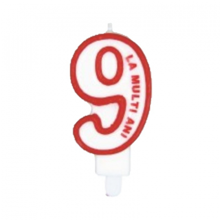 Accesorii petreceri - Lumanare tort cifra 9, alb-rosu, 7 cm
