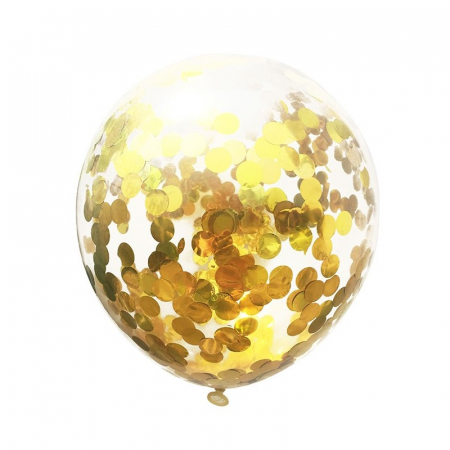Baloane - Set 3 baloane latex transparente cu confetti auriu, 30 cm