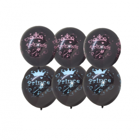 Baloane - Set 6 baloane latex negre, Prince Princess, 30 cm