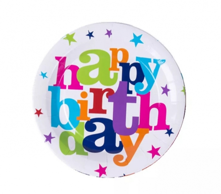 Accesorii pentru petrecere - Set 6 farfurii carton Happy Birthday, 7 inch, multicolor