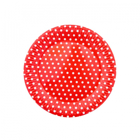 Accesorii pentru petrecere - Set 6 farfurii petrecere, rosii cu buline, 9 inch