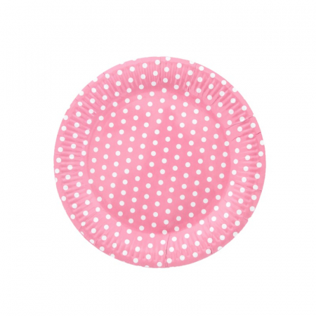 Set 6 farfurii petrecere, roz cu buline, 9 inch