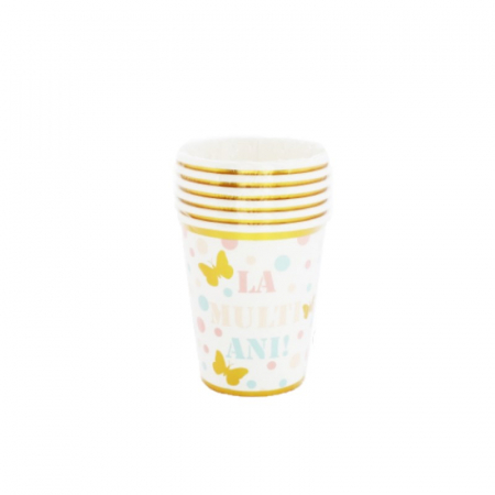 Vesela pentru petrecere - Set 6 pahare carton La multi ani fluturi 200 ml