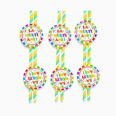 Set 6 paie pentru petreceri, La multi ani, multicolore, 20 cm [0]