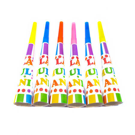 Vesela pentru petrecere - Set 6 trompete pentru petreceri, La multi ani, 20 cm
