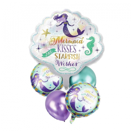 Baloane folie personaje - Set aranjament baloane folie latex Sirena 5 piese