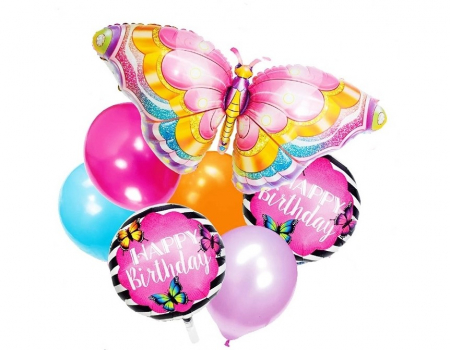 Kituri baloane - Set aranjament baloane folie latex Fluture 7 piese