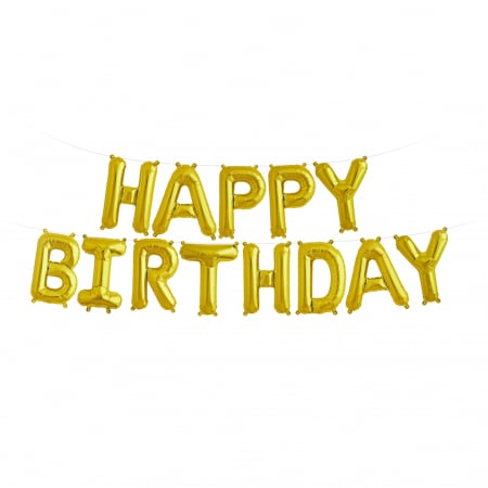 Baloane litere - Set baloane folie, Happy Birthday, auriu