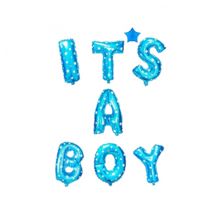 Baloane litere - Set baloane folie It's a Boy, albastru cu stelute, 40 cm