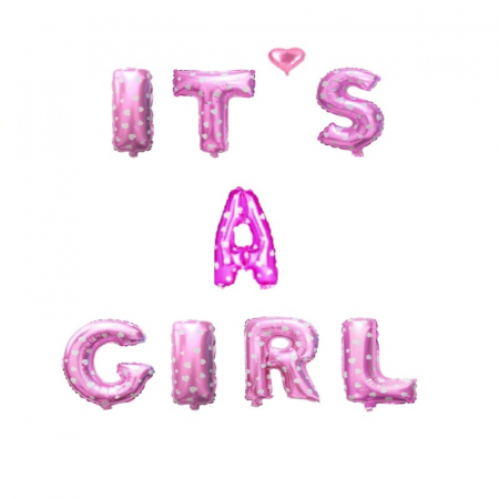 Baloane litere - Set baloane folie It's a Girl, roz cu inimioare, 40 cm