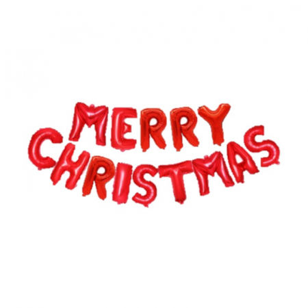 Baloane litere - Set baloane folie litere Merry Christmas, rosii, 40 cm