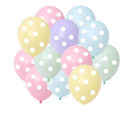 Baloane latex imprimate - Set Baloane Pastel cu buline, 2,8 g, 20 bucati