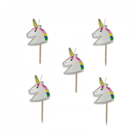 Unicorni si Curcubee - Set de 5 lumanari party, in form de cap de unicorn