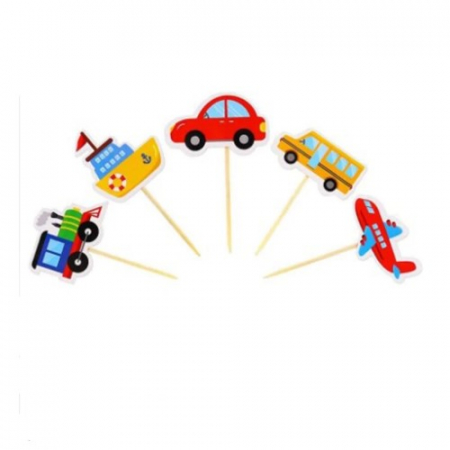 Produse - Set decoratiuni pentru briose, mijloace de transport, 10 cm, 5 buc