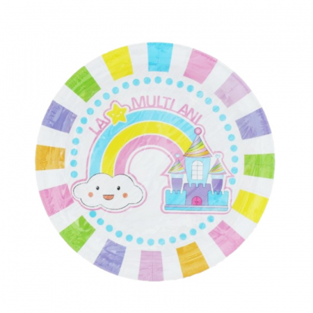 Vesela pentru petrecere - Set farfurii party La multi ani Curcubeu 9 inch 6 buc