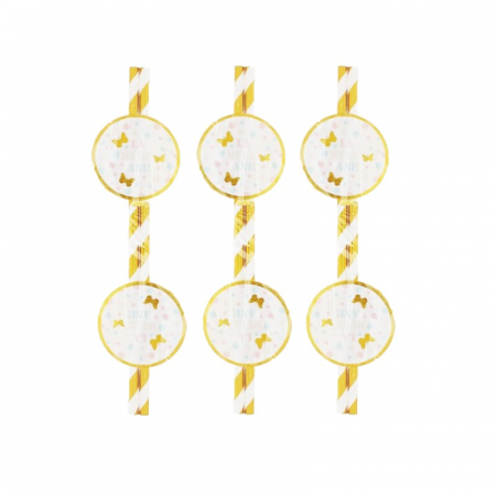 Vesela pentru petrecere - Set paie cu fluturi, 6 bucati