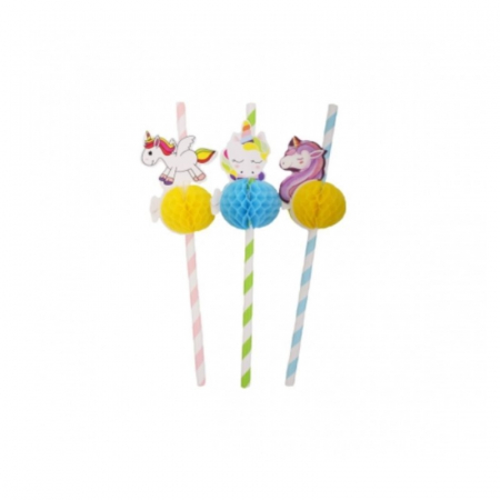 Vesela pentru petrecere - Set paie, model unicorn, 6 bucati