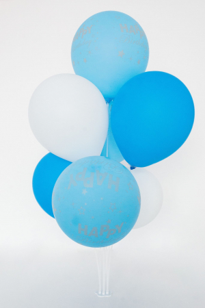 Baloane - Set suport plus baloane Happy Birthday alb-albastru, 62 cm