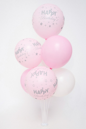 Baloane - Set suport plus baloane Happy Birthday alb-roz, 62 cm