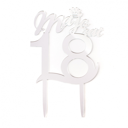 Accesorii petreceri - Topper tort majorat 18 , argintiu ,13x11,5 cm