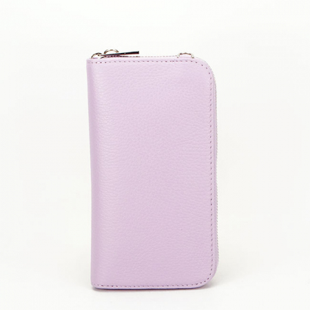 Világos lila valódi bőr pénztárca és telefontartó 8971 07 [3]