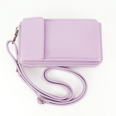 Világos lila valódi bőr pénztárca és telefontartó 8971 07 [4]
