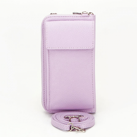 Világos lila valódi bőr pénztárca és telefontartó 8971 07 [2]