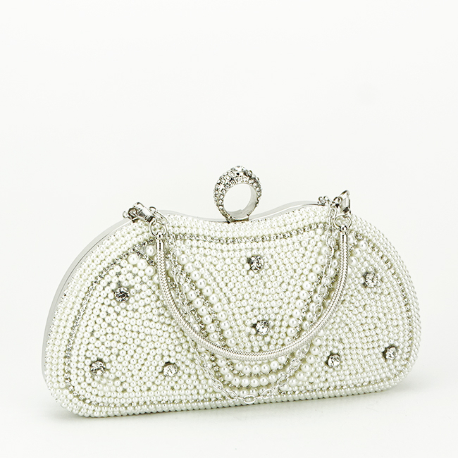 Clutch elegant accesorizat B-BME-22732 05 Crem Argintiu