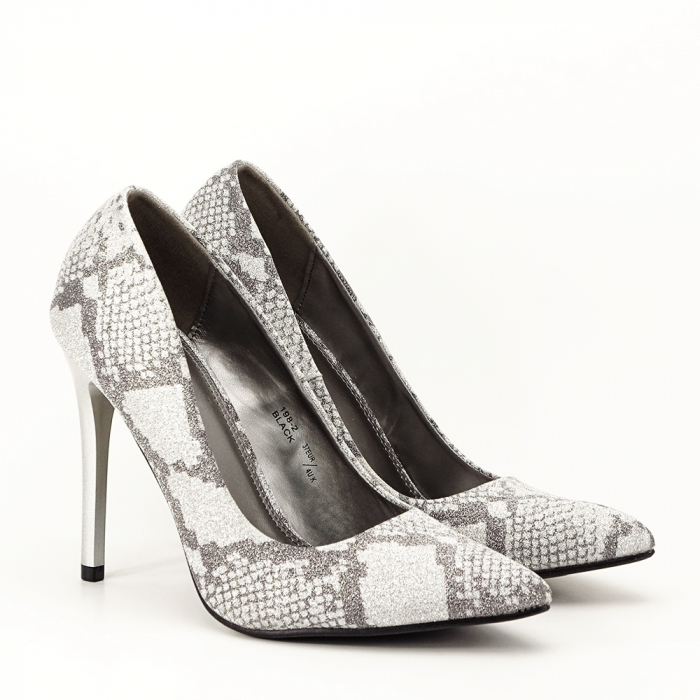 Pantofi dama cu print reptila B-198-2 02 Argintii